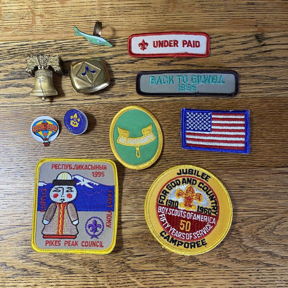 Lot of 10 Vintage Boy Scout Pins Patches Neckerchief Slides